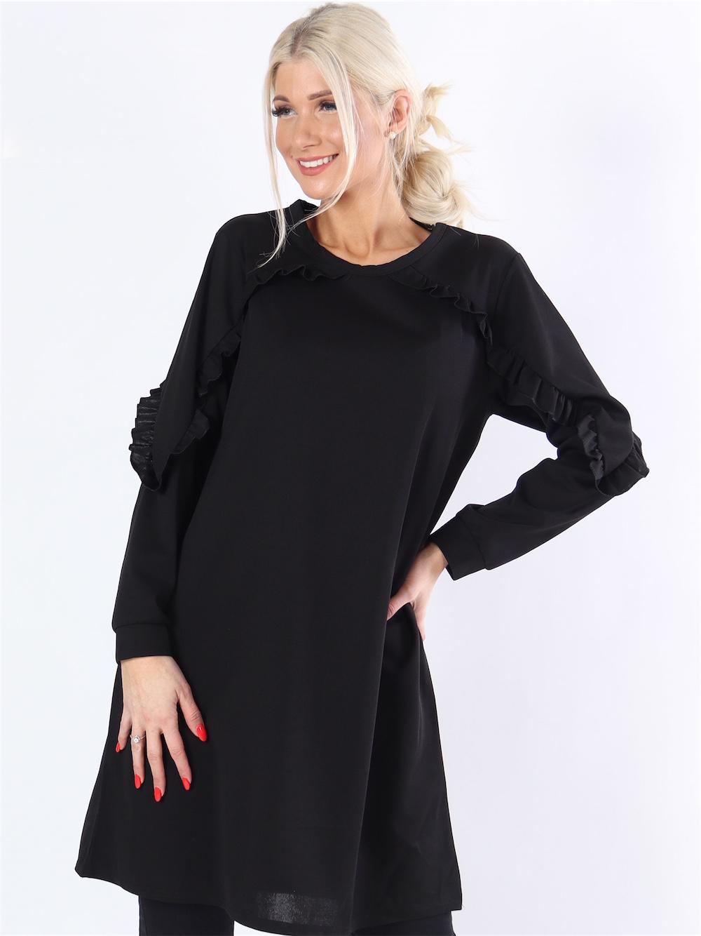 Disa - Armygrøn langærmet kjole med flæsekanter